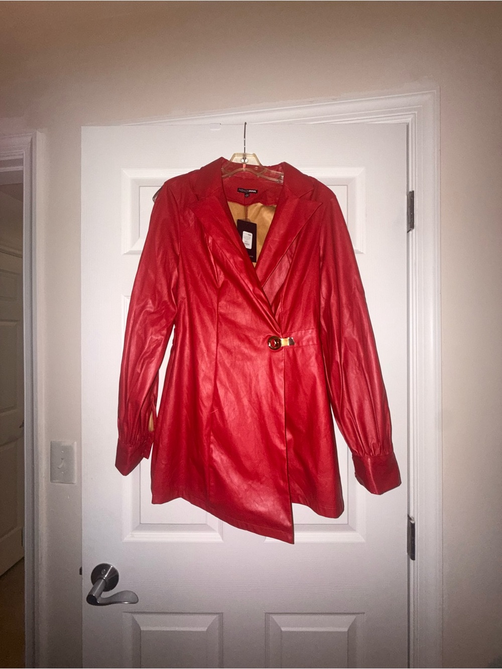 Fashion Nova Red Faux Leather Blazer Jacket
